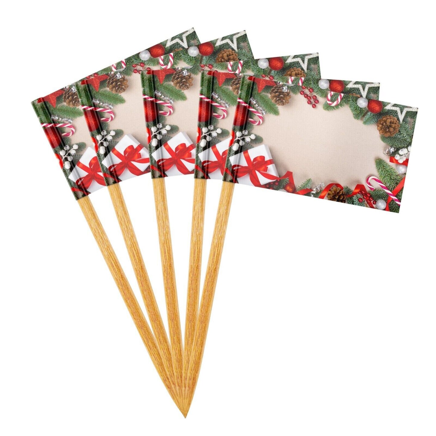 50 Christmas Cocktail Sticks Flags Cupcake Sandwich Flag Buffet Food Toppers