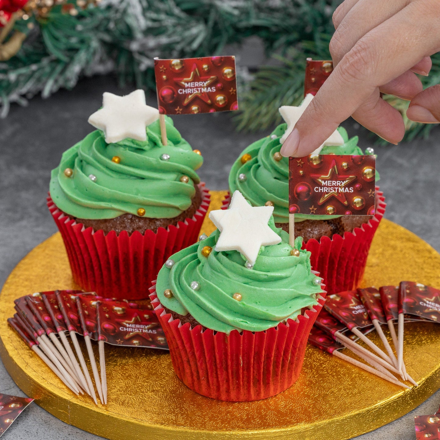 50 Christmas Cocktail Sticks Flags Cupcake Sandwich Flag Buffet Food Toppers