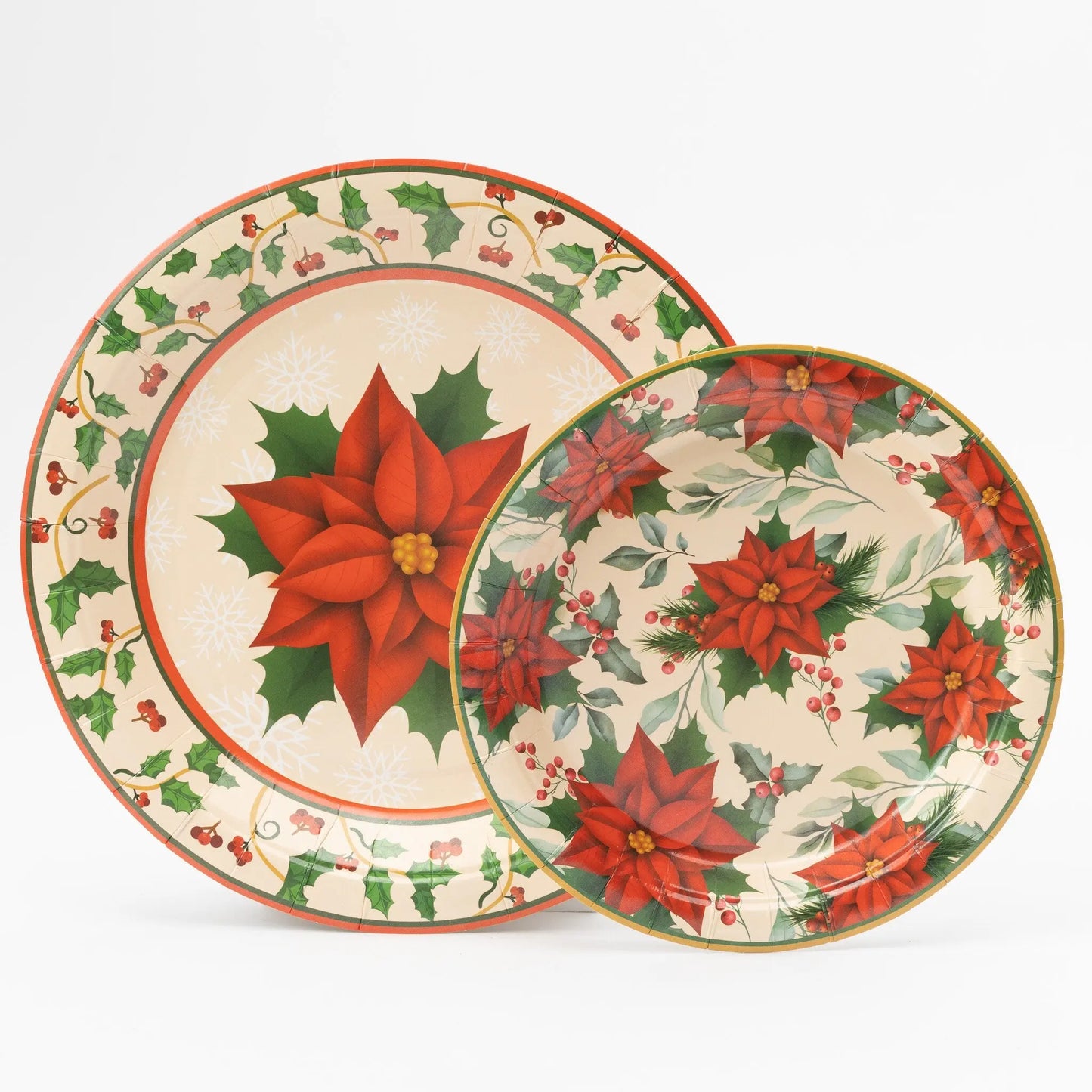 Christmas Traditional Poinsettia Partyware set Plates Cups Napkins Party Items Keechi & co.