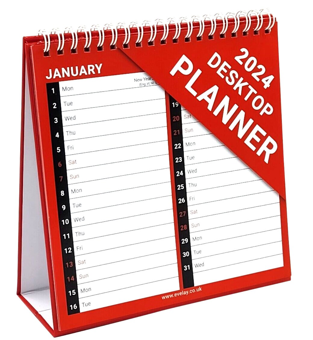 2024 Month to View Desk Calendar Home Office Table Work Top Planner Red