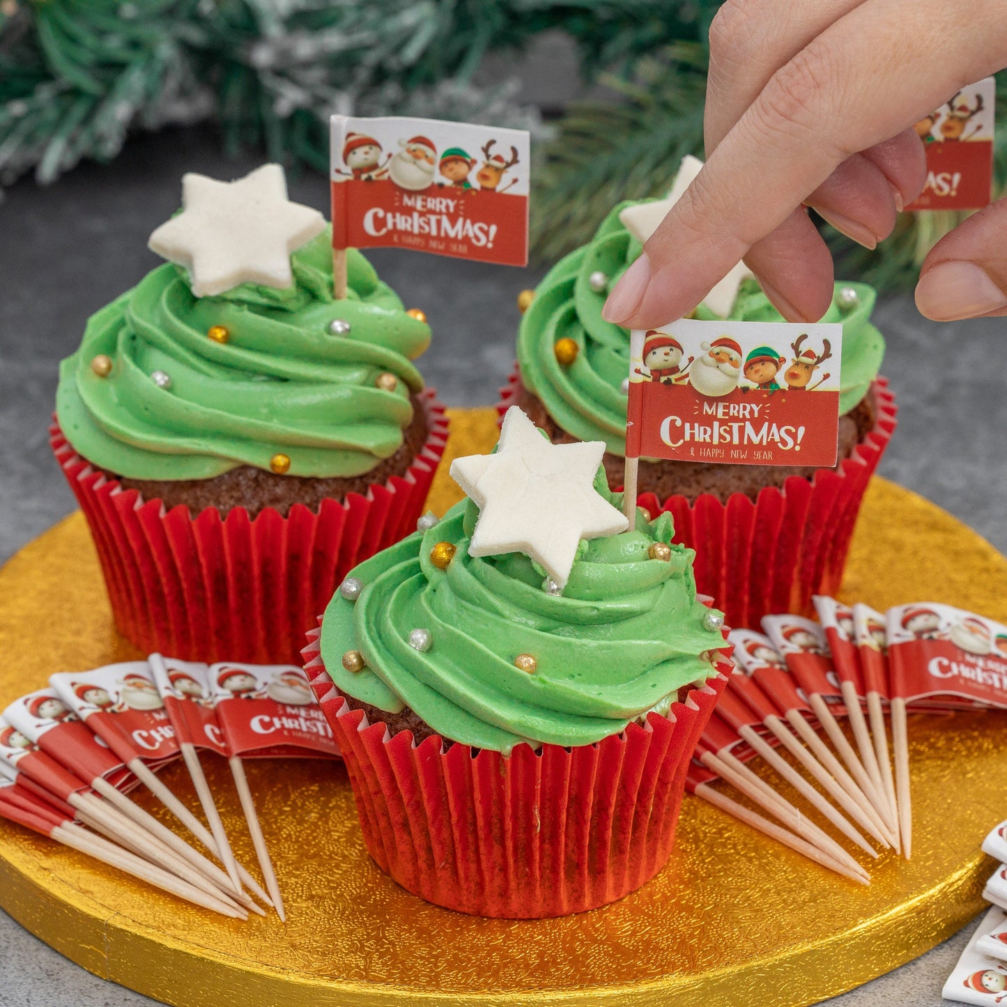50 Christmas Cocktail Sticks Flags Cupcake Sandwich Flag Buffet Food Toppers