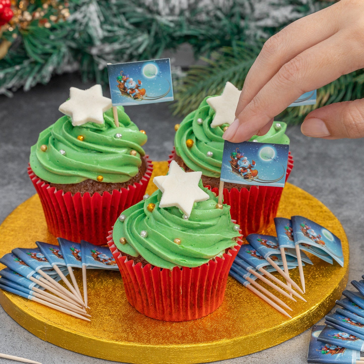 50 Christmas Cocktail Sticks Flags Cupcake Sandwich Flag Buffet Food Toppers