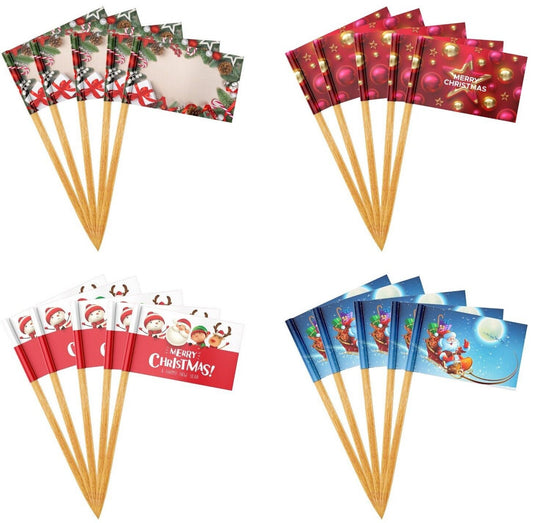 50 Christmas Cocktail Sticks Flags Cupcake Sandwich Flag Buffet Food Toppers