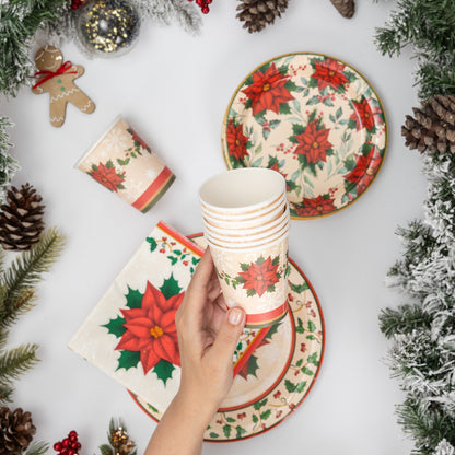 Poinsettia Christmas Partyware Set – Plates, Cups & Napkins – image 3