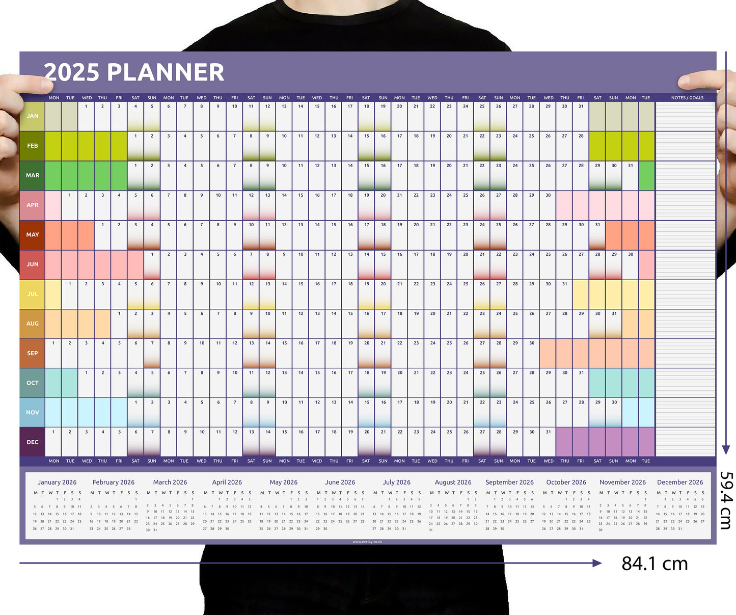 2025 Year Wall Planner Calendar Home Office Work Rainbow full year Keechi & co.