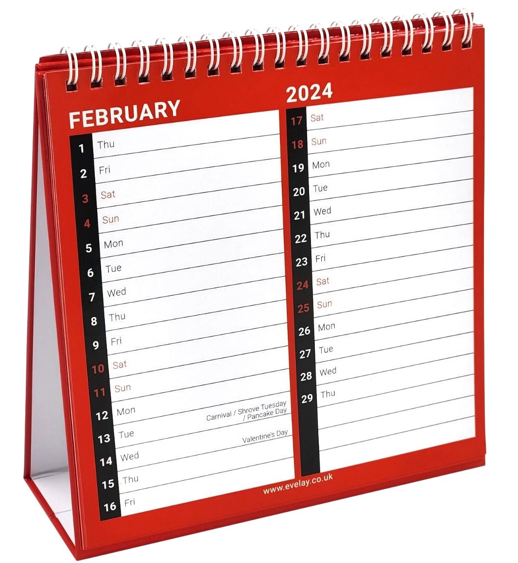 2024 Month to View Desk Calendar Home Office Table Work Top Planner Red