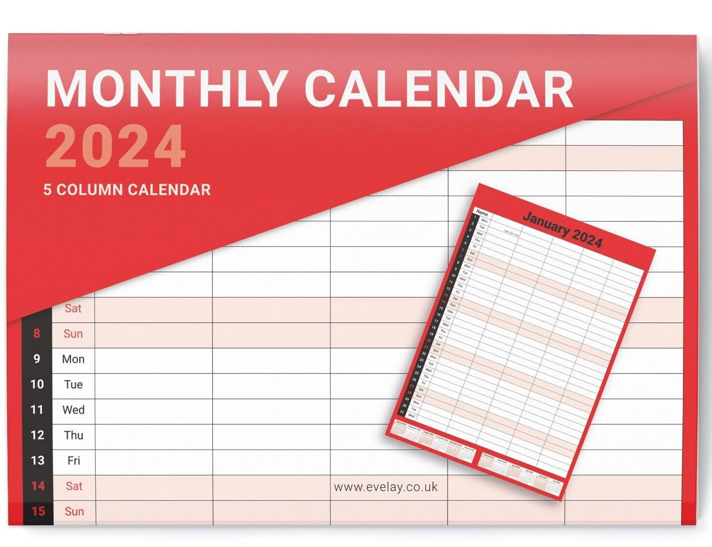 2024 Calendar 5 Columns Wall Monthly Planner Staff Rota Family Organiser M2M