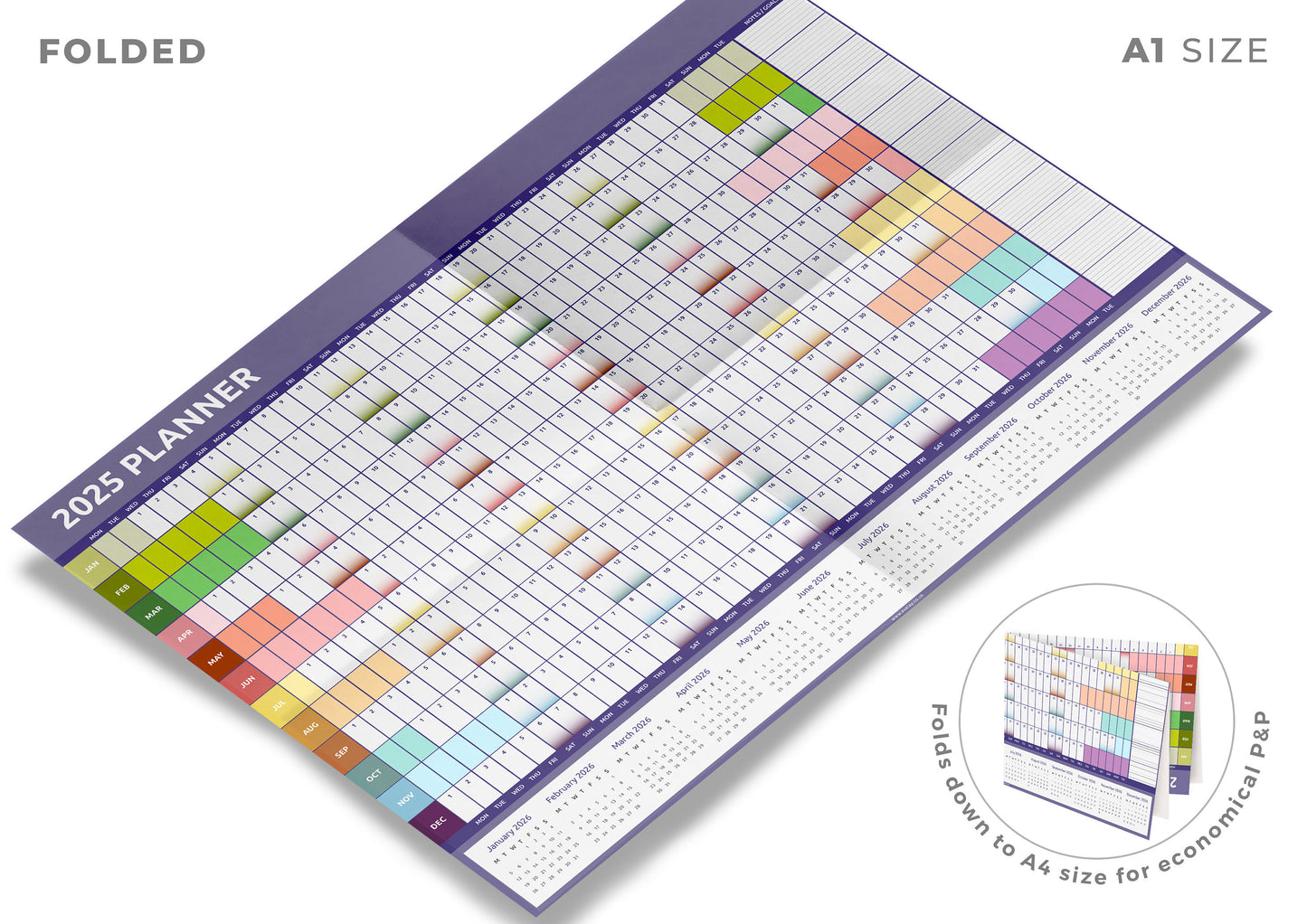 2025 Year Wall Planner Calendar Home Office Work Rainbow full year Keechi & co.