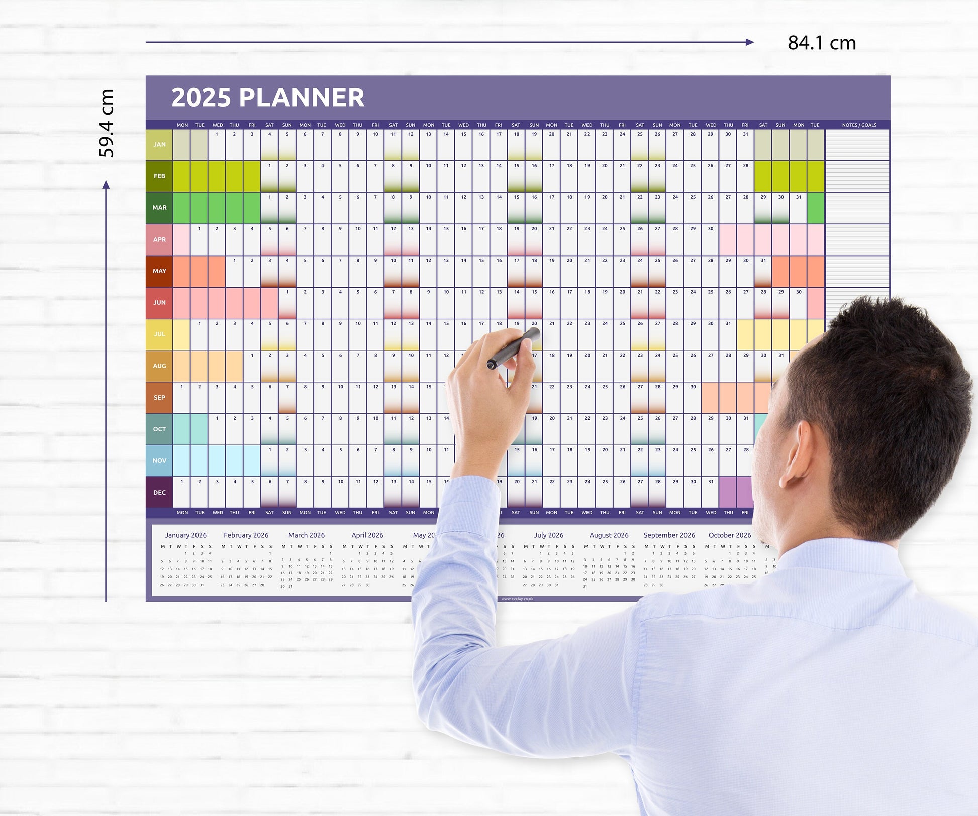 2025 Year Wall Planner Calendar Home Office Work Rainbow full year Keechi & co.