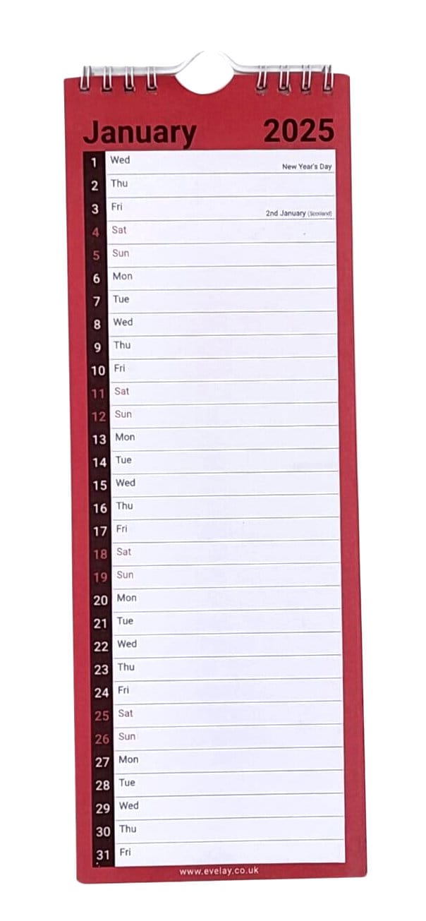 2025 Slim Month To View Spiral Bound Wall Office Planner Organiser Calendar
