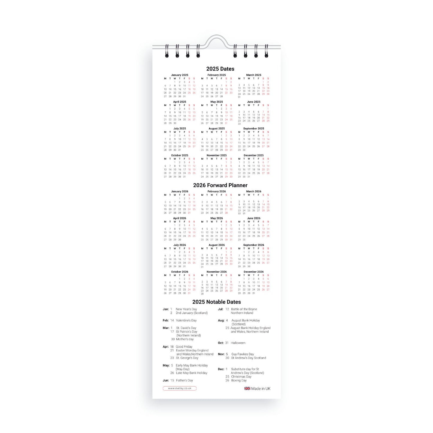 2025 Slim Month To View Spiral Bound Wall Office Planner Organiser Calendar Keechi & co.