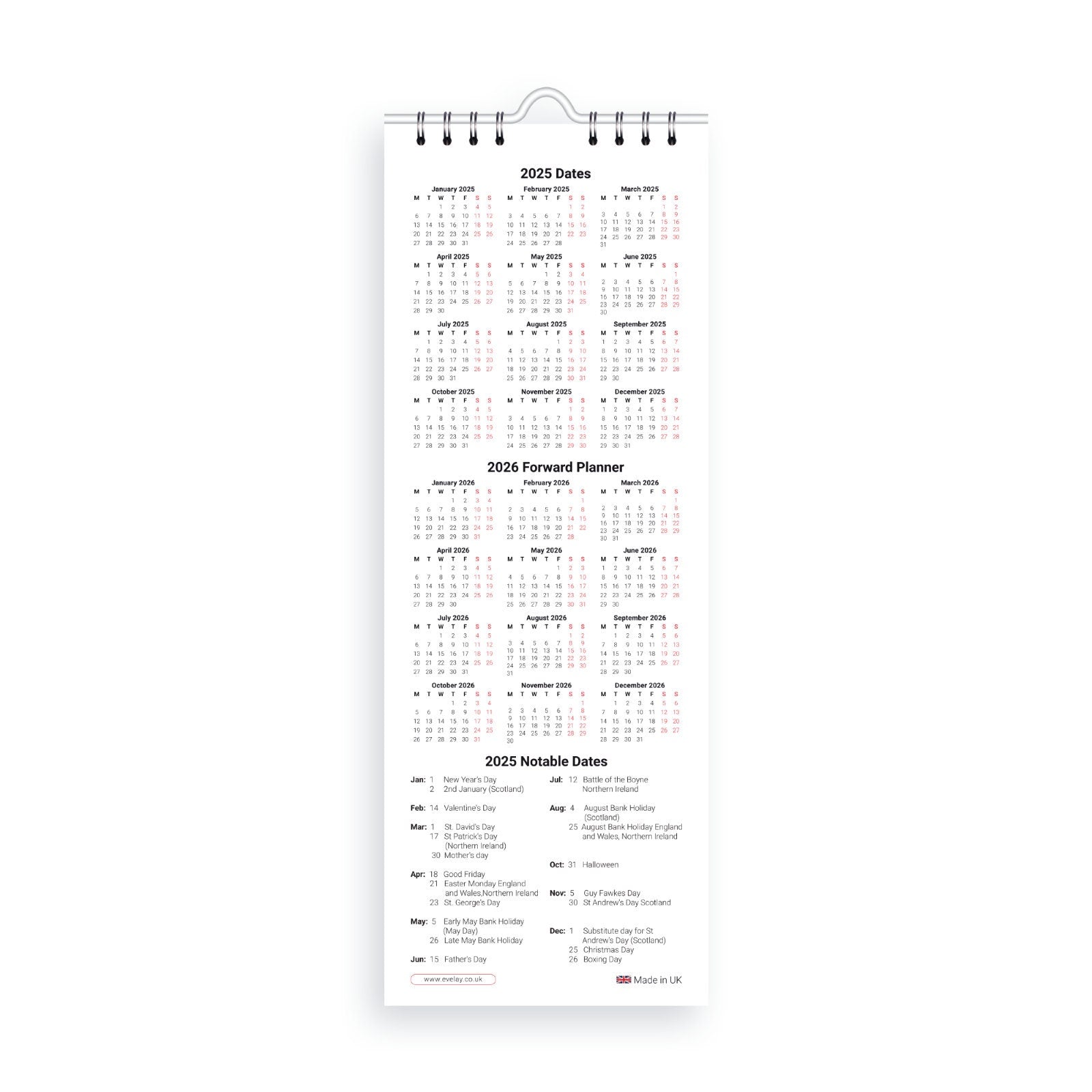 2025 Slim Month To View Spiral Bound Wall Office Planner Organiser Calendar Keechi & co.