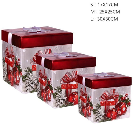 3 Christmas Xmas Gift Boxes Storage Baubles Presents Gifts Large Boxes & Lids