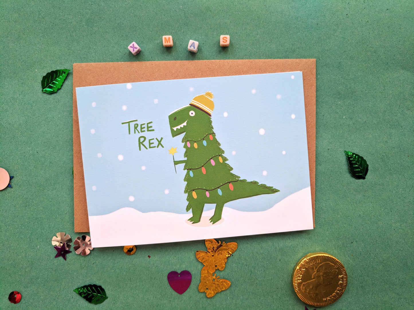festive Christmas greeting card Dinasour made in uk
