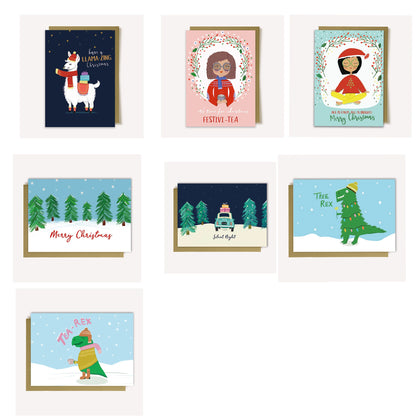 Illustrated Christmas Cards – Dinosaur, Llama & Santa – Made in the UK – image 2