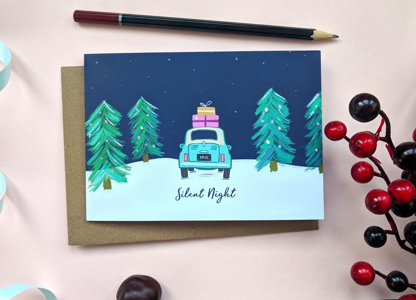 happy birthday greeting card silent night made in uk comes with envelope A6 fully recyclable Keechi & co.
