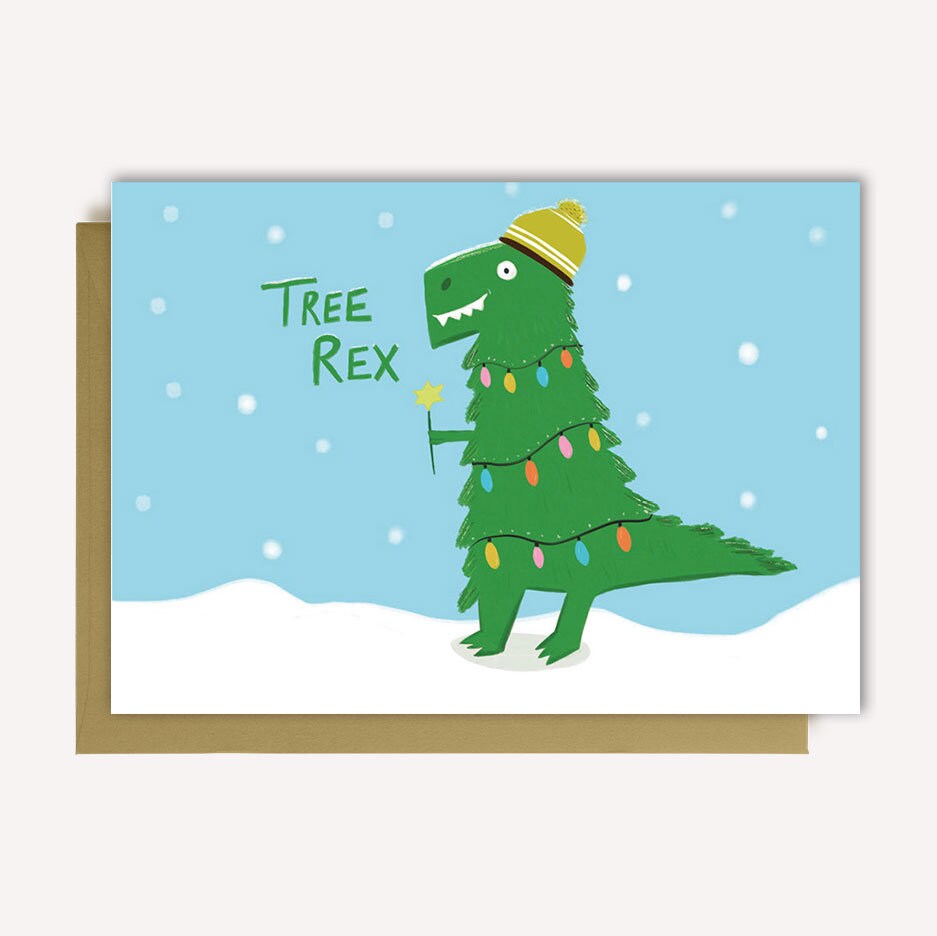 festive Christmas greeting card Dinasour made in uk Keechi & co.