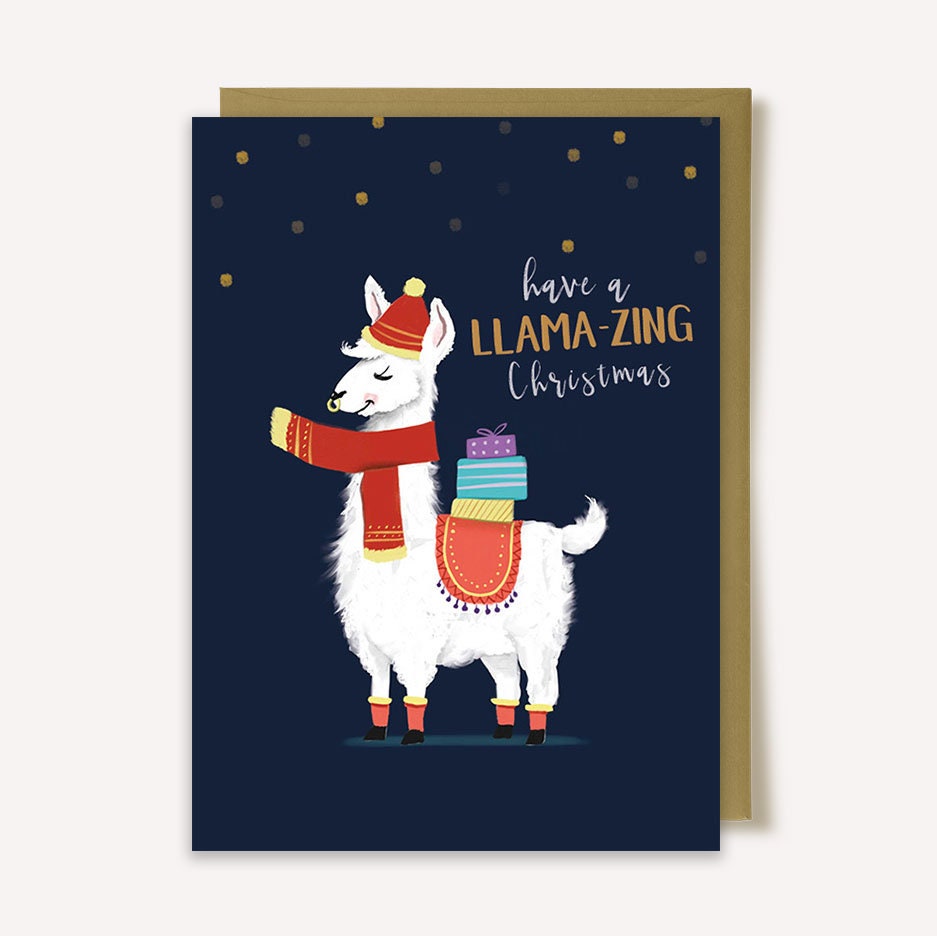Illustrated Christmas Greeting Cards: Dinosaur, Llama, Santa - Made in UK
