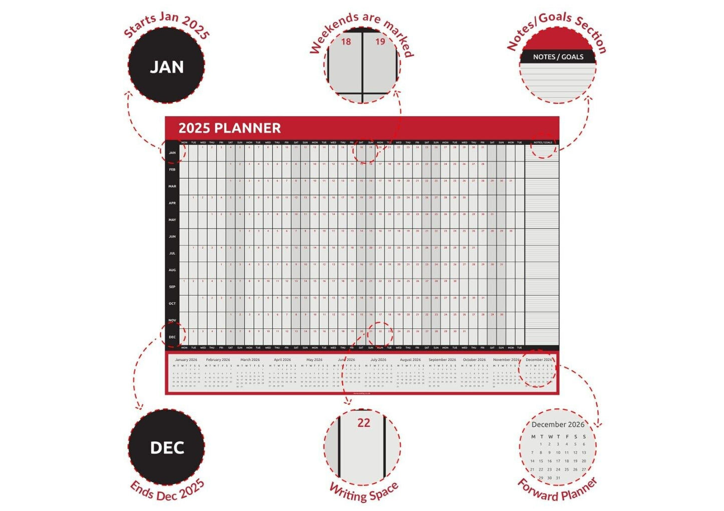 2025 A2 Size Year Wall Planner Calendar Home Office Work JAN DEC 59cm x 42cm Keechi & co.