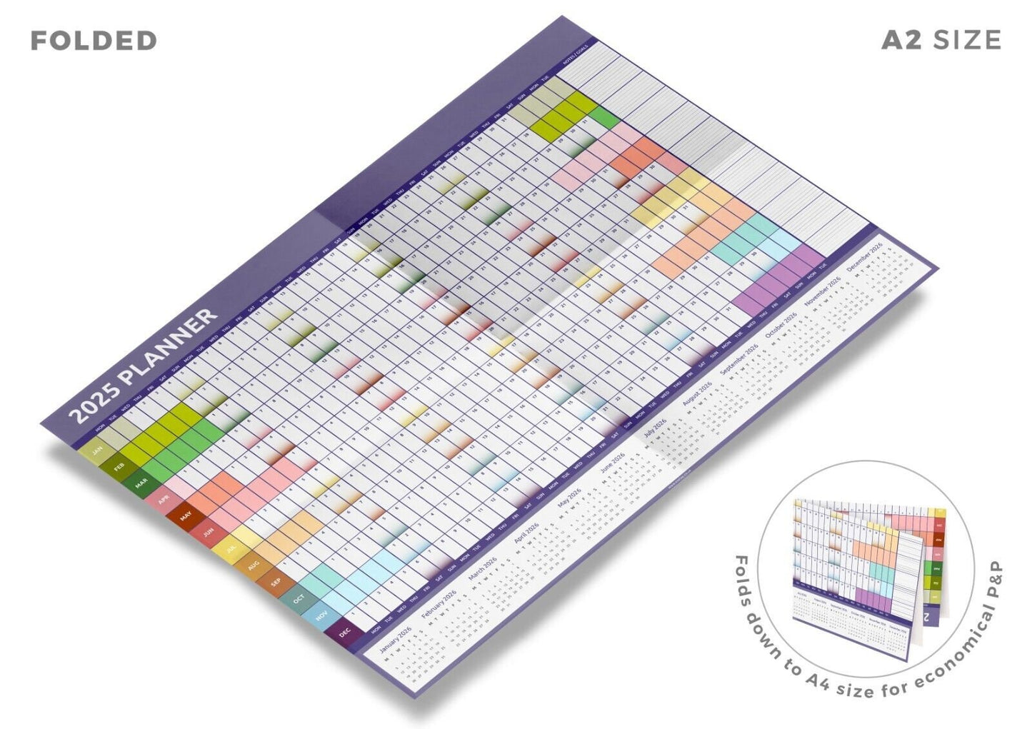 2025 A1 A2 A3 Full Year Wall Planner Calendar Home Office Work Colourful