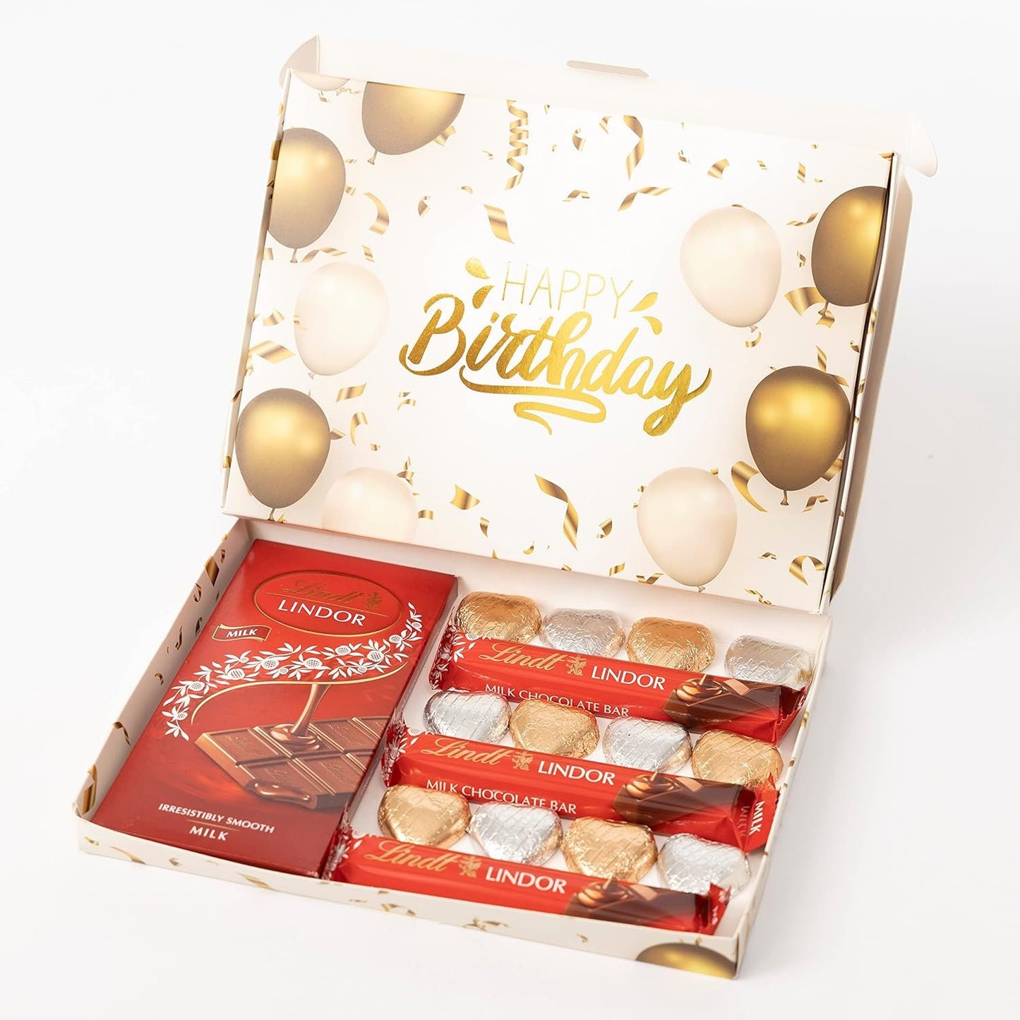 Happy Birthday Lindt Lindor Milk Chocolate Bars & Hearts Gift Box Treat Hamper