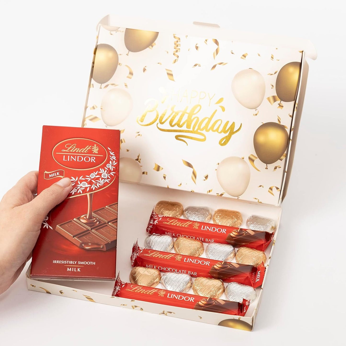 Happy Birthday Lindt Lindor Milk Chocolate Bars & Hearts Gift Box Treat Hamper