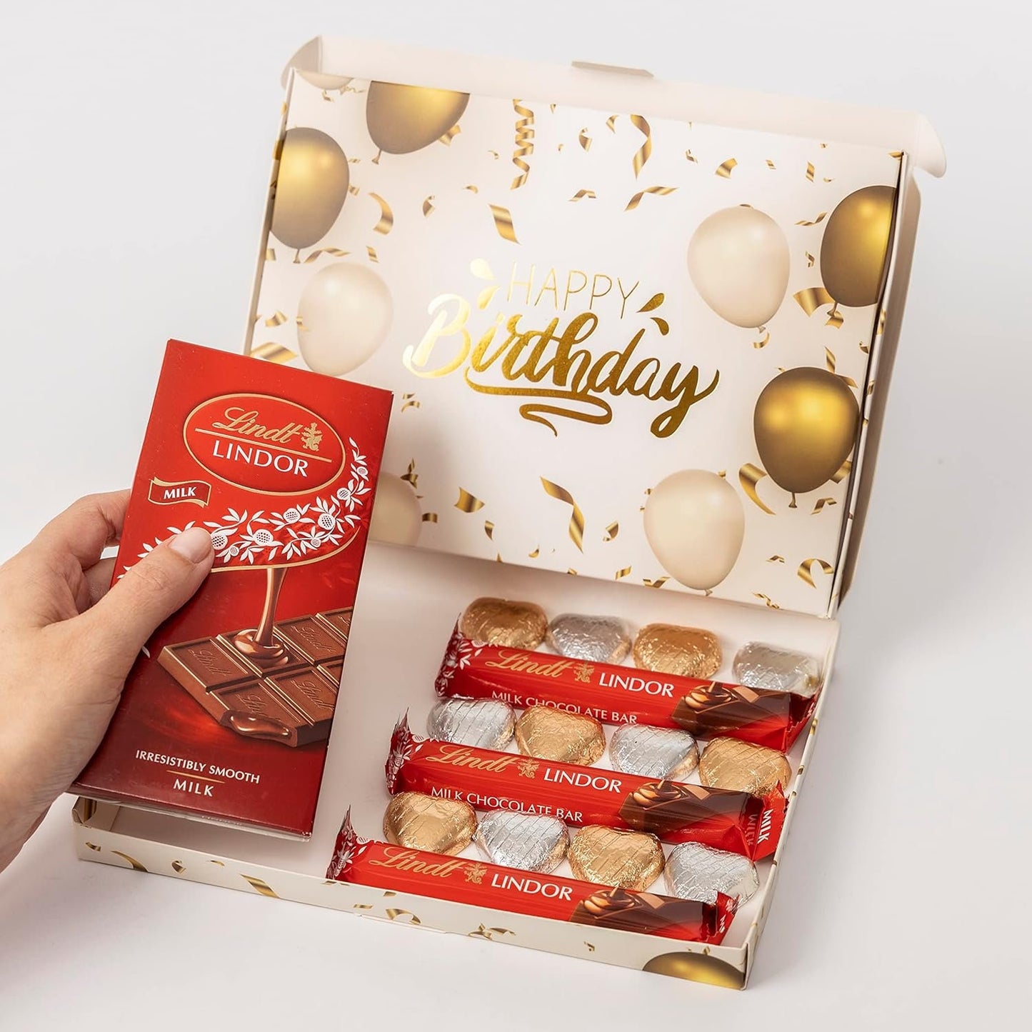Happy Birthday Lindt Lindor Milk Chocolate Bars & Hearts Gift Box Treat Hamper