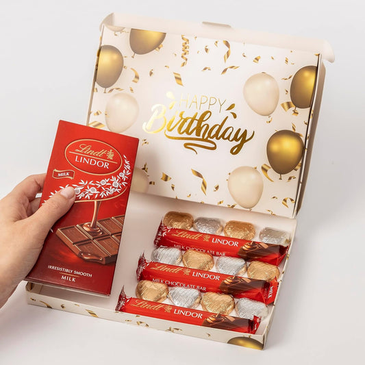 Happy Birthday Lindt Lindor Milk Chocolate Bars & Hearts Gift Box Treat Hamper