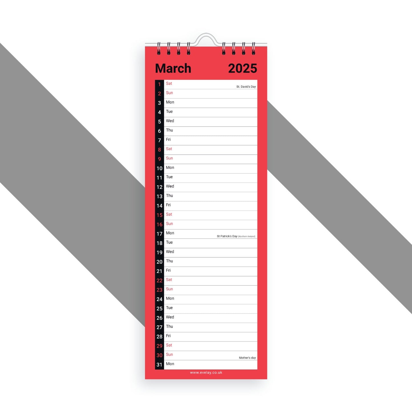 2025 Slim Month To View Spiral Bound Wall Office Planner Organiser Calendar