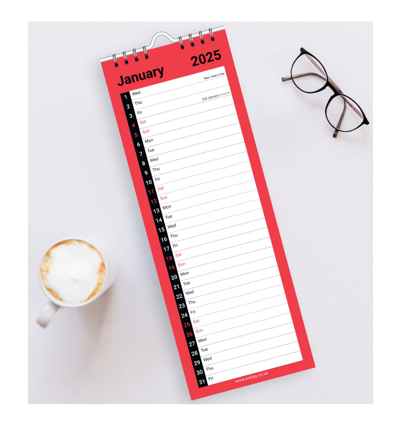 2025 Slim Month To View Spiral Bound Wall Office Planner Organiser Calendar