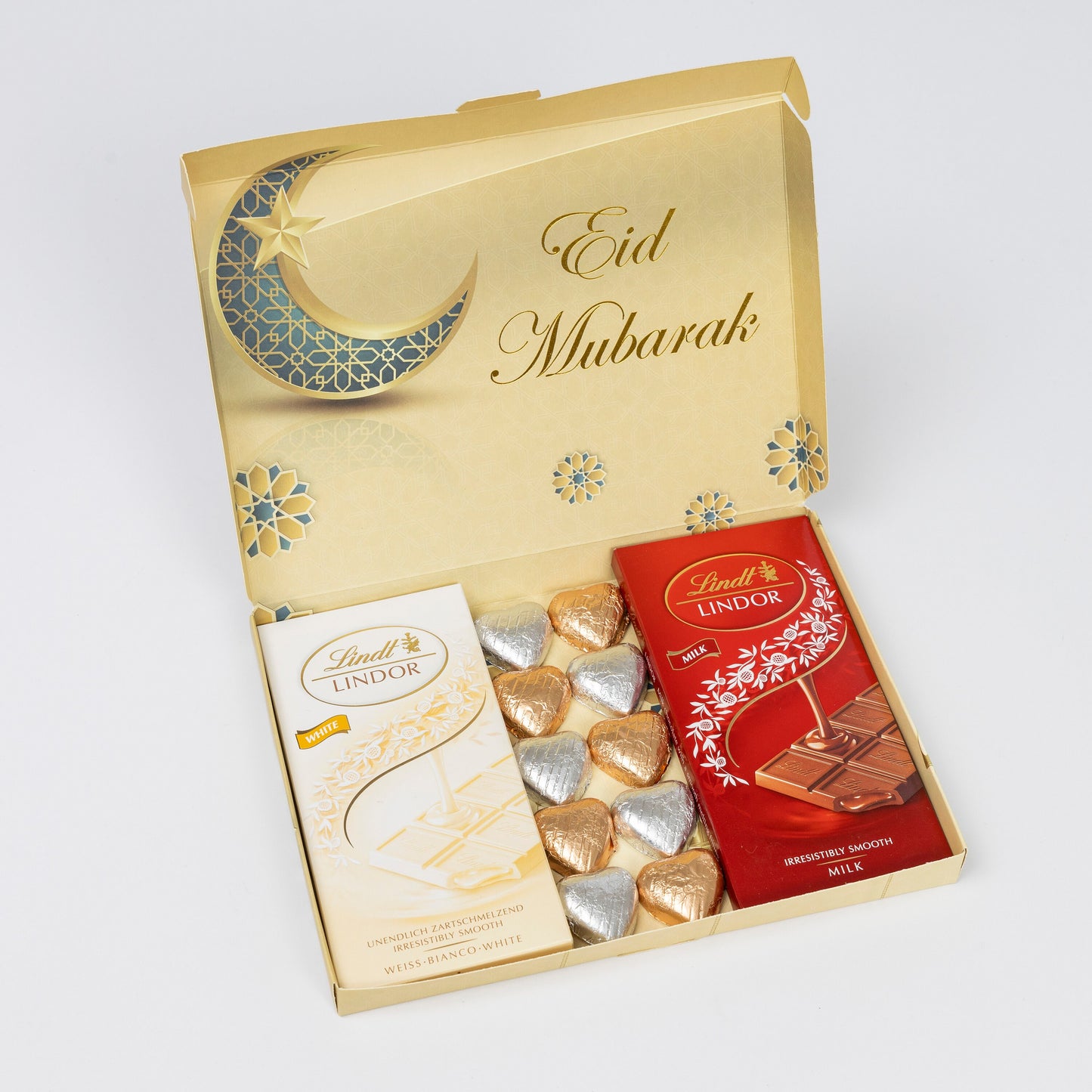 Lindt Lindor Milk White Chocolate Bars Hearts Hamper Gift Treat Happy ramadan Eid Mubarak Keechi & co.