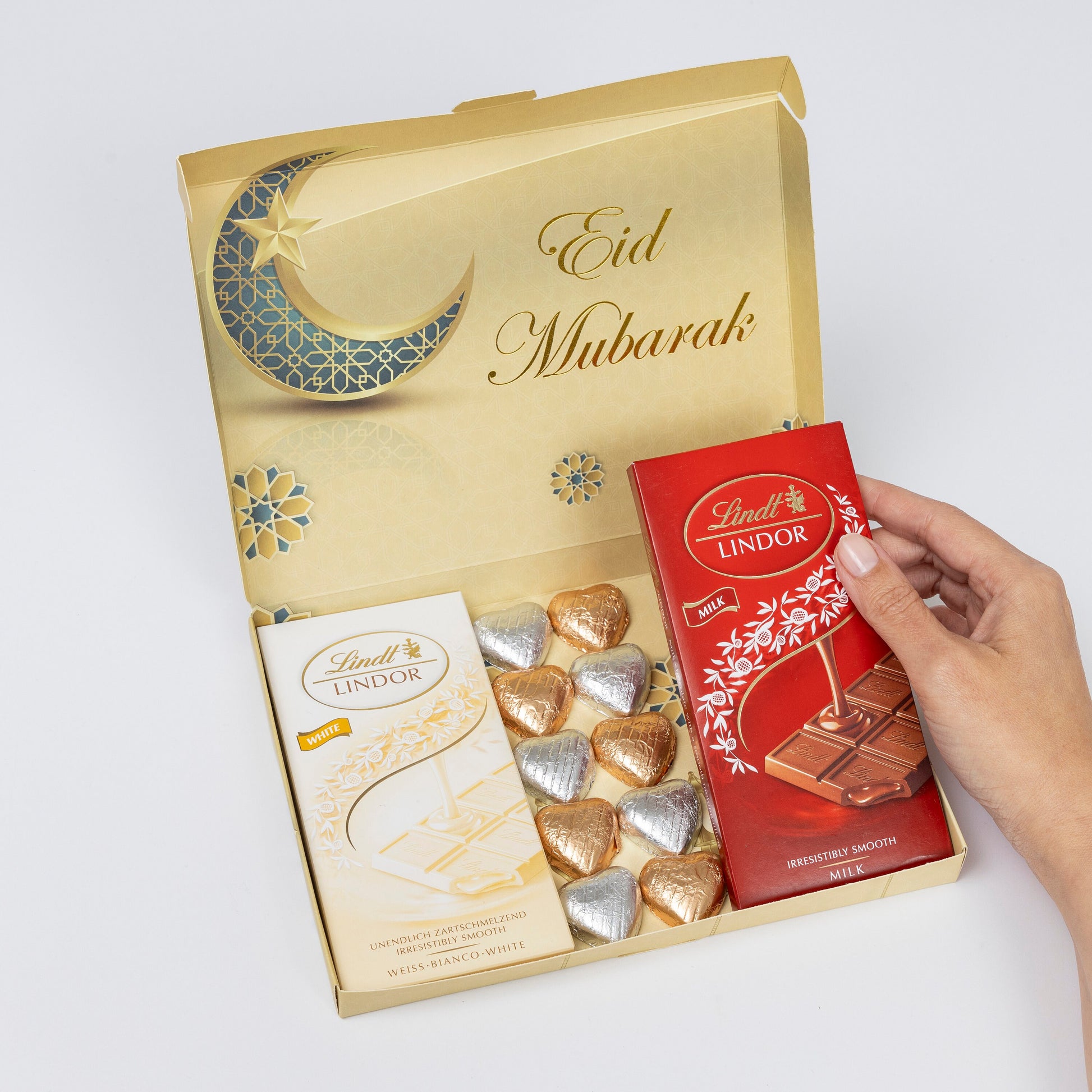 Lindt Lindor Milk White Chocolate Bars Hearts Hamper Gift Treat Happy ramadan Eid Mubarak Keechi & co.