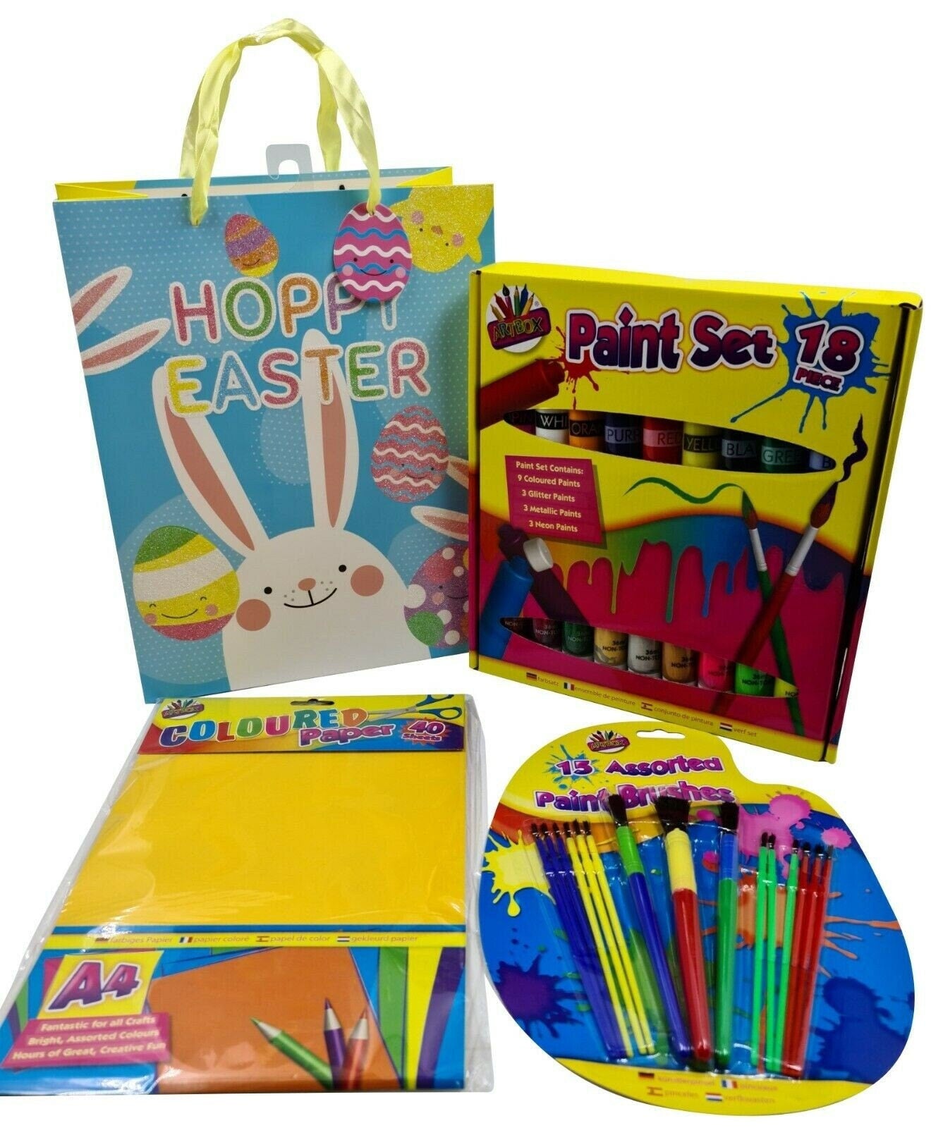 Easter Paint Set Children's A4 Paper Brushes Non Toxic Kids Paints 36ml tubes