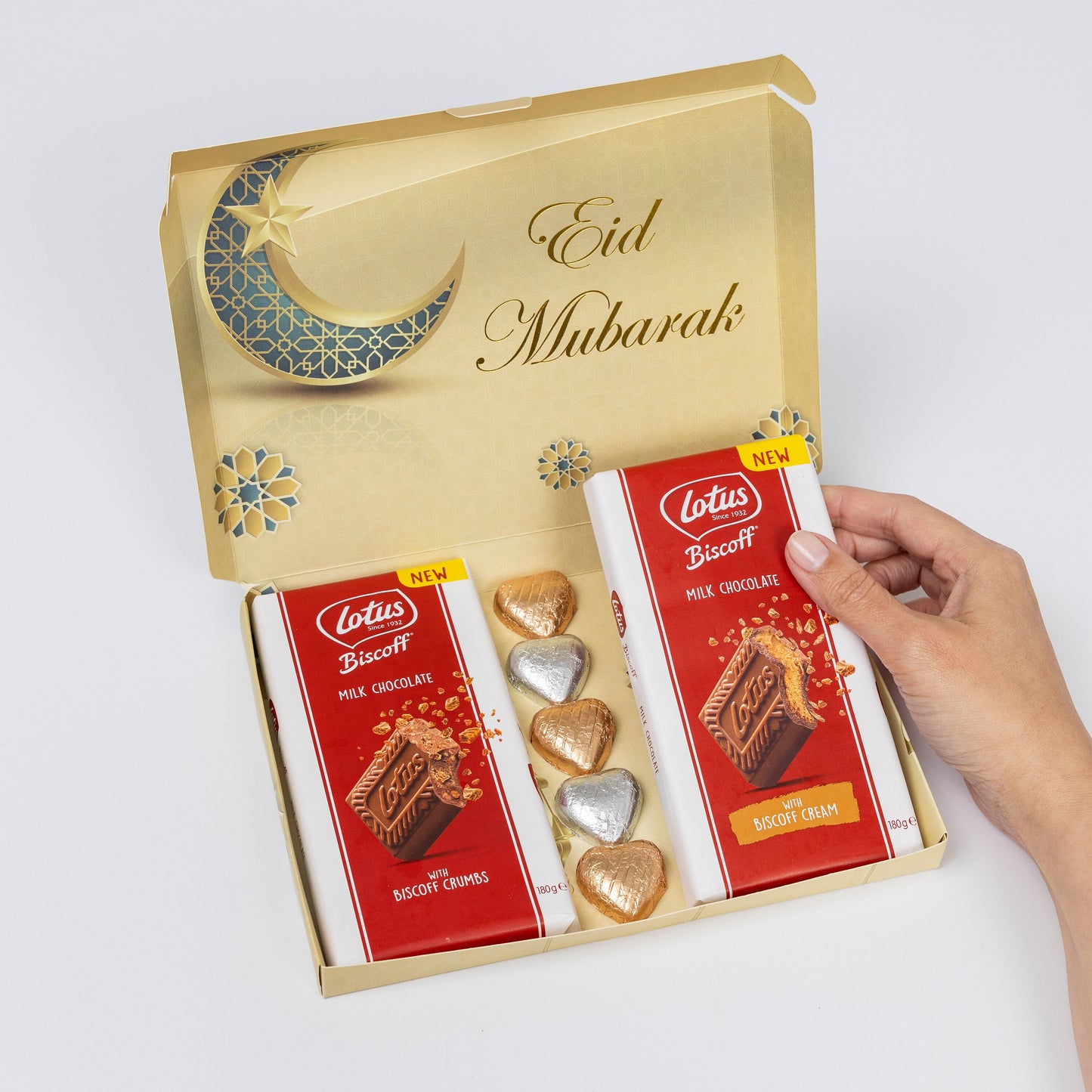 Lotus Biscoff Milk Chocolate Bars Hearts Hamper Gift Present Happy Eid Mubarak Keechi & co.