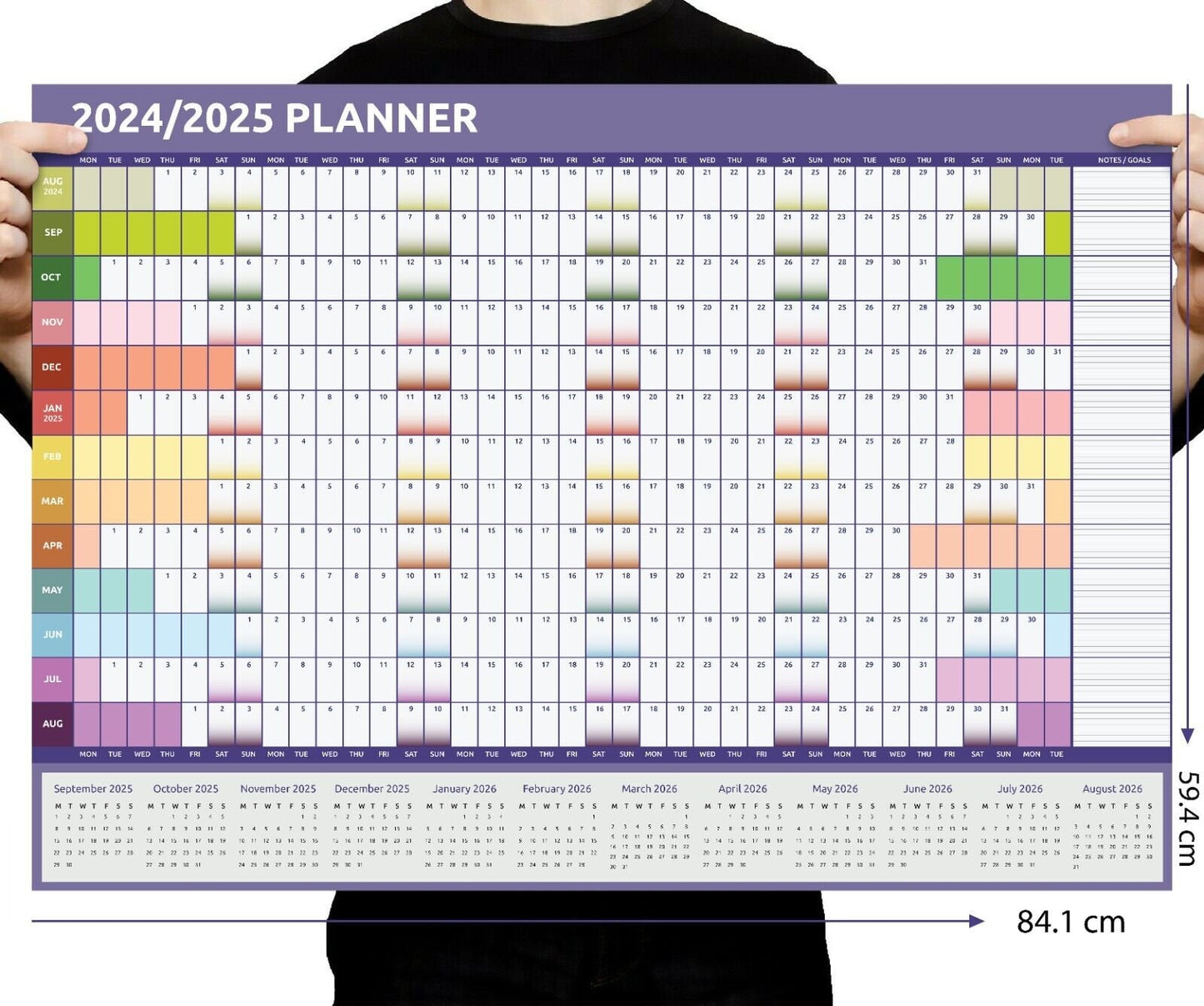 2024 - 2025 Academic Year Wall Planner Calendar Home Office Work Rainbow AUG-AUG