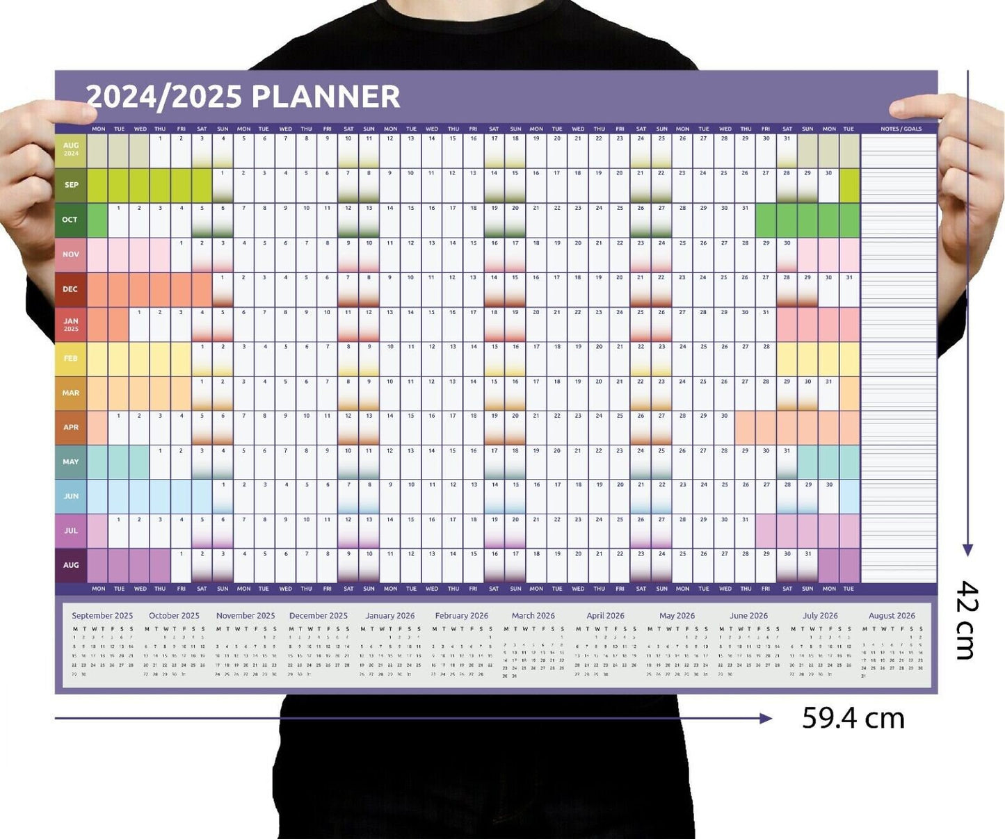 2024 - 2025 Academic Year Wall Planner Calendar Home Office Work Rainbow AUG-AUG