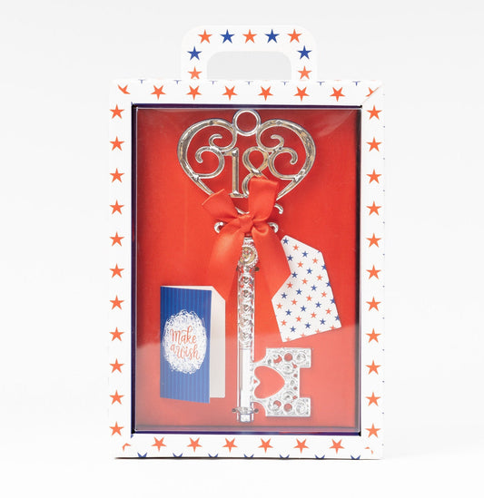 Gift Boxed Silver 18th or 21st Birthday Key Keepsake Blue Pink Lilac Red