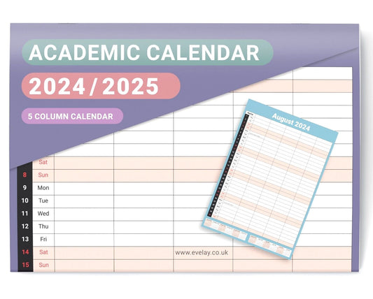 2024 2025 Calendar Academic 5 Columns Wall Monthly Planner Family Organiser Keechi & co.