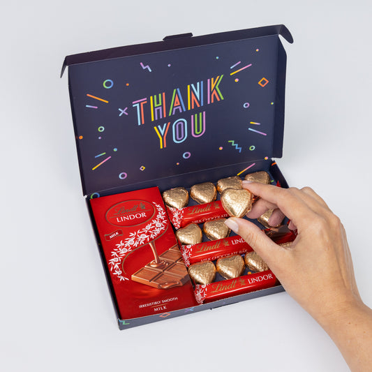 Lindt Lindor Milk Chocolate Bars & Hearts Gift Box Hamper Thank You