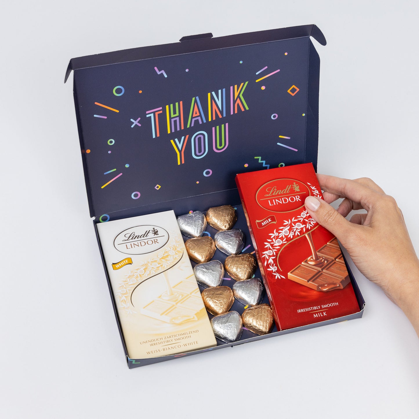 Lindt Lindor Milk White Chocolate Bars Hearts Hamper Gift Thank You Keechi & co.