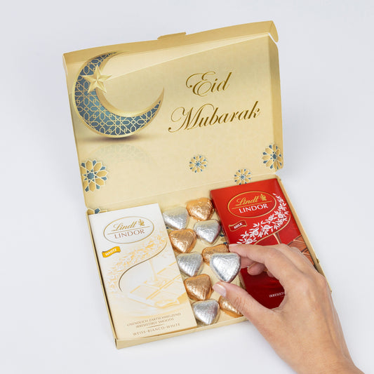 Lindt Lindor Milk White Chocolate Bars Hearts Hamper Gift Treat Happy ramadan Eid Mubarak Keechi & co.