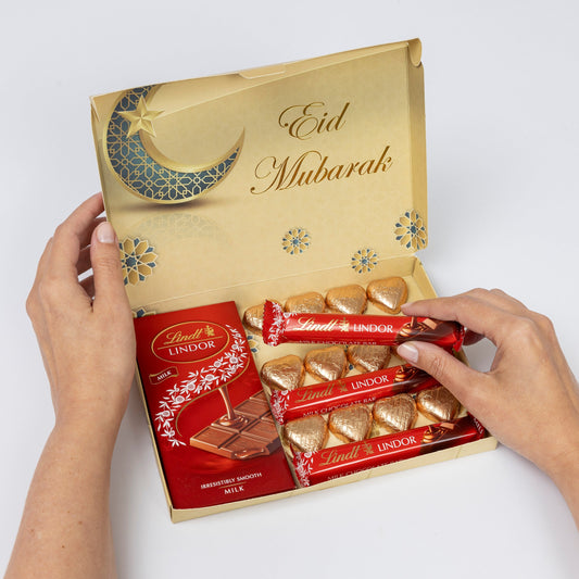 Eid Mubarak Lindt Lindor Milk Chocolate Bars & Hearts Gift Box Treat Hamper