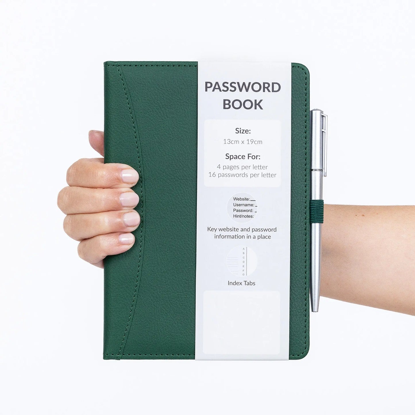 Password Username Book A to Z Index Hard Back A5 Contact Book lime bottle green grey brown With Pen bottle green Keechi & co.