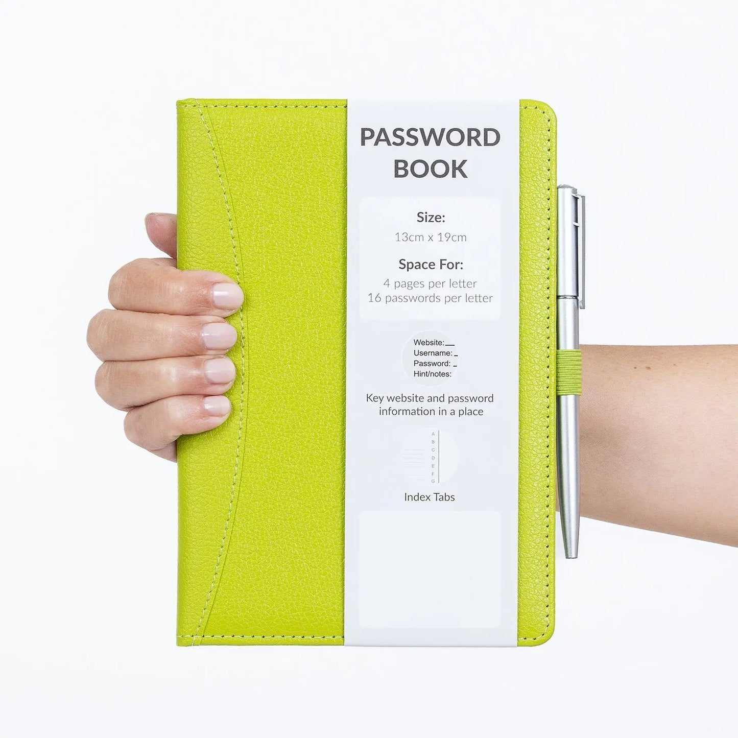 Password Username Book A to Z Index Hard Back A5 Contact Book lime bottle green grey brown With Pen Lime green Keechi & co.