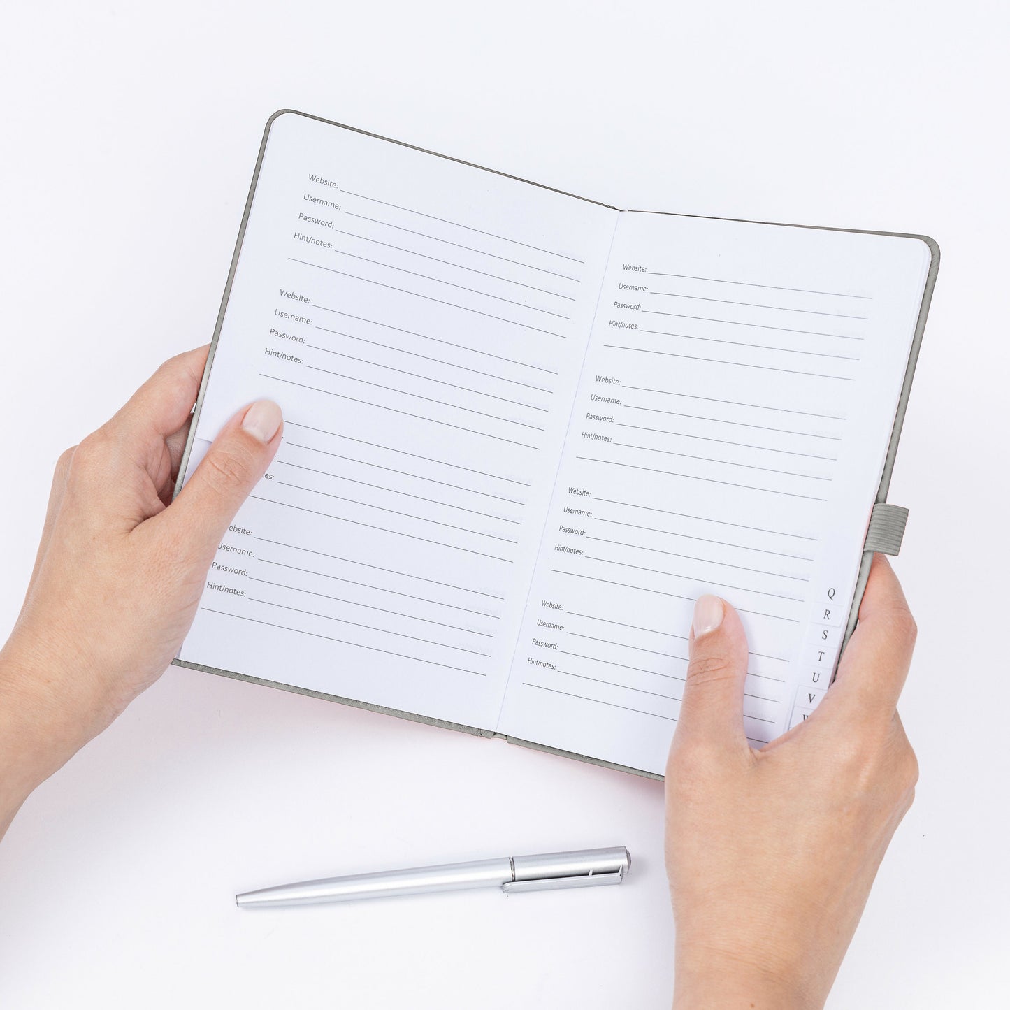 Password Username Book A-Z Index Hard Back A5 Contact Book grey With Pen
