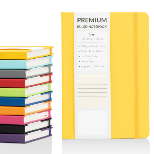 A5 Hardback Lined Notebook Ruled Notepad Notes Diary Journal Premium Book yellow Keechi & co.