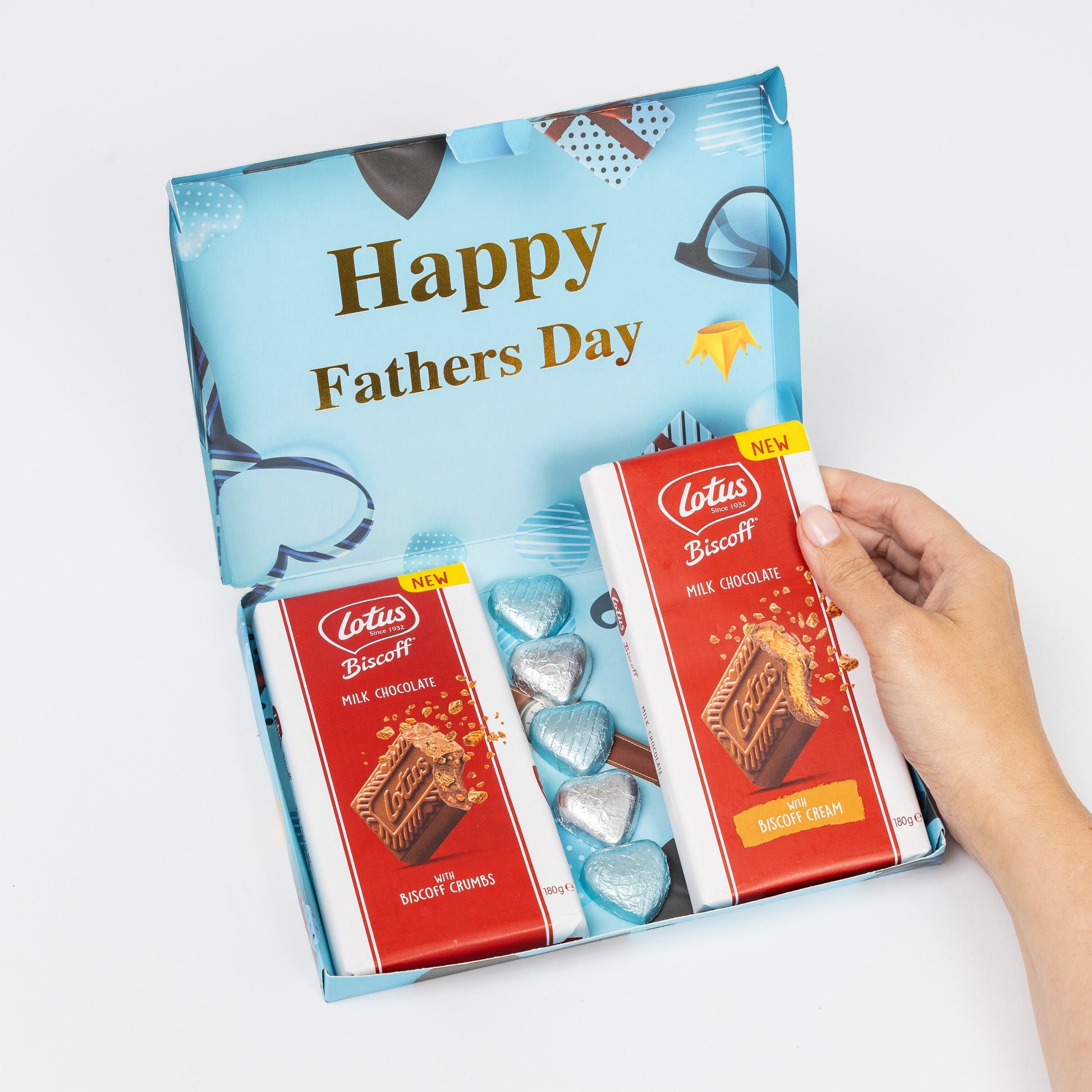 Lotus Biscoff Milk Chocolate Bars Hearts Hamper Gift Present Happy Fathers Day Keechi & co.