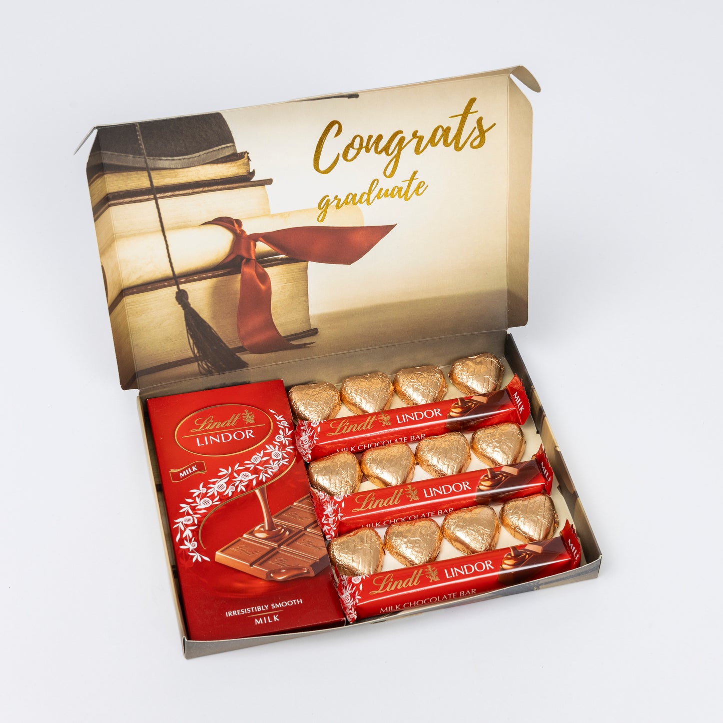 Lindt Lindor Milk Chocolate Bars & Hearts Gift Box Hamper Happy Graduation Keechi & co.