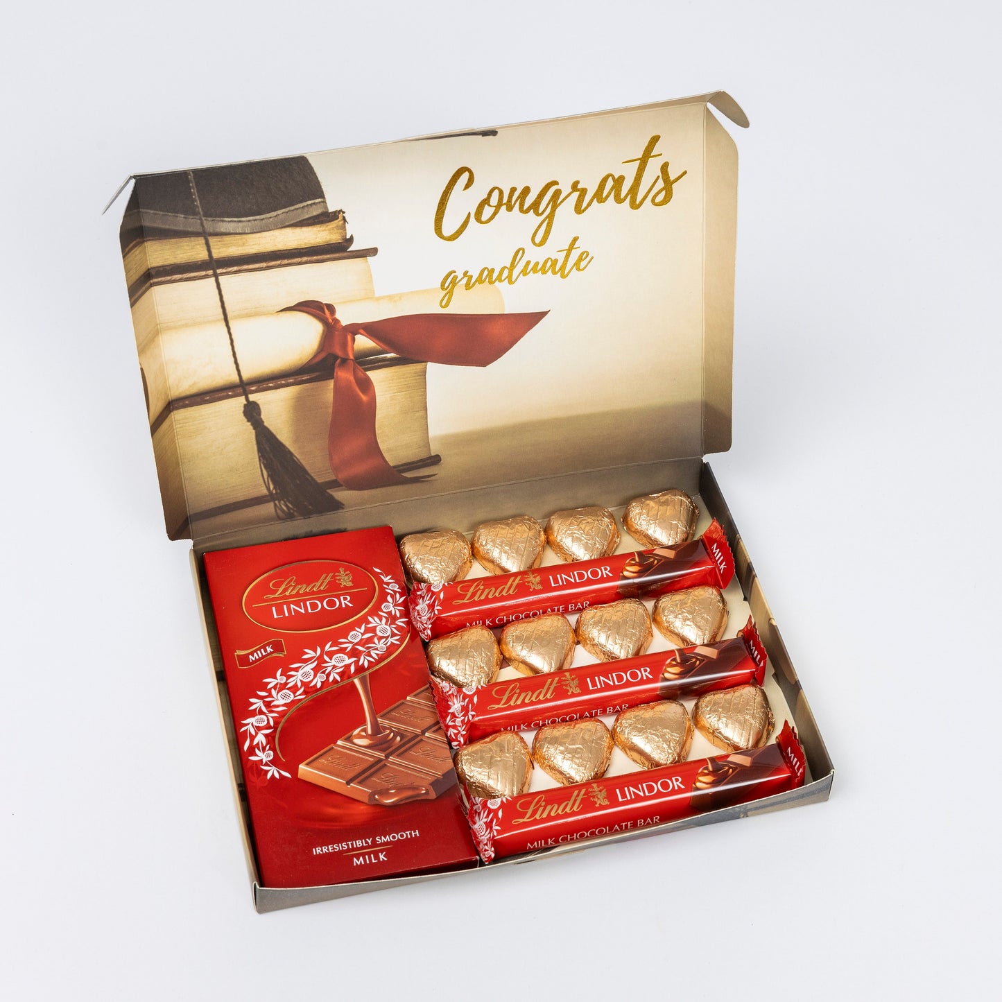 Lindt Lindor Milk Chocolate Bars & Hearts Gift Box Hamper Happy Graduation