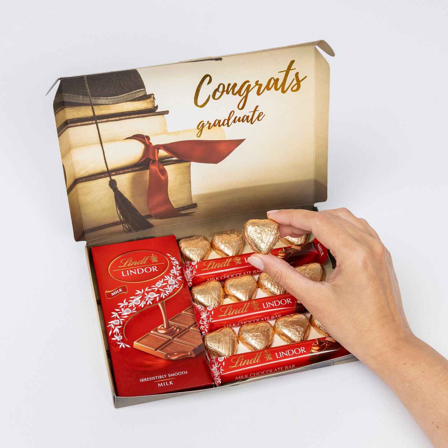 Lindt Lindor Milk Chocolate Bars & Hearts Gift Box Hamper Happy Graduation Keechi & co.